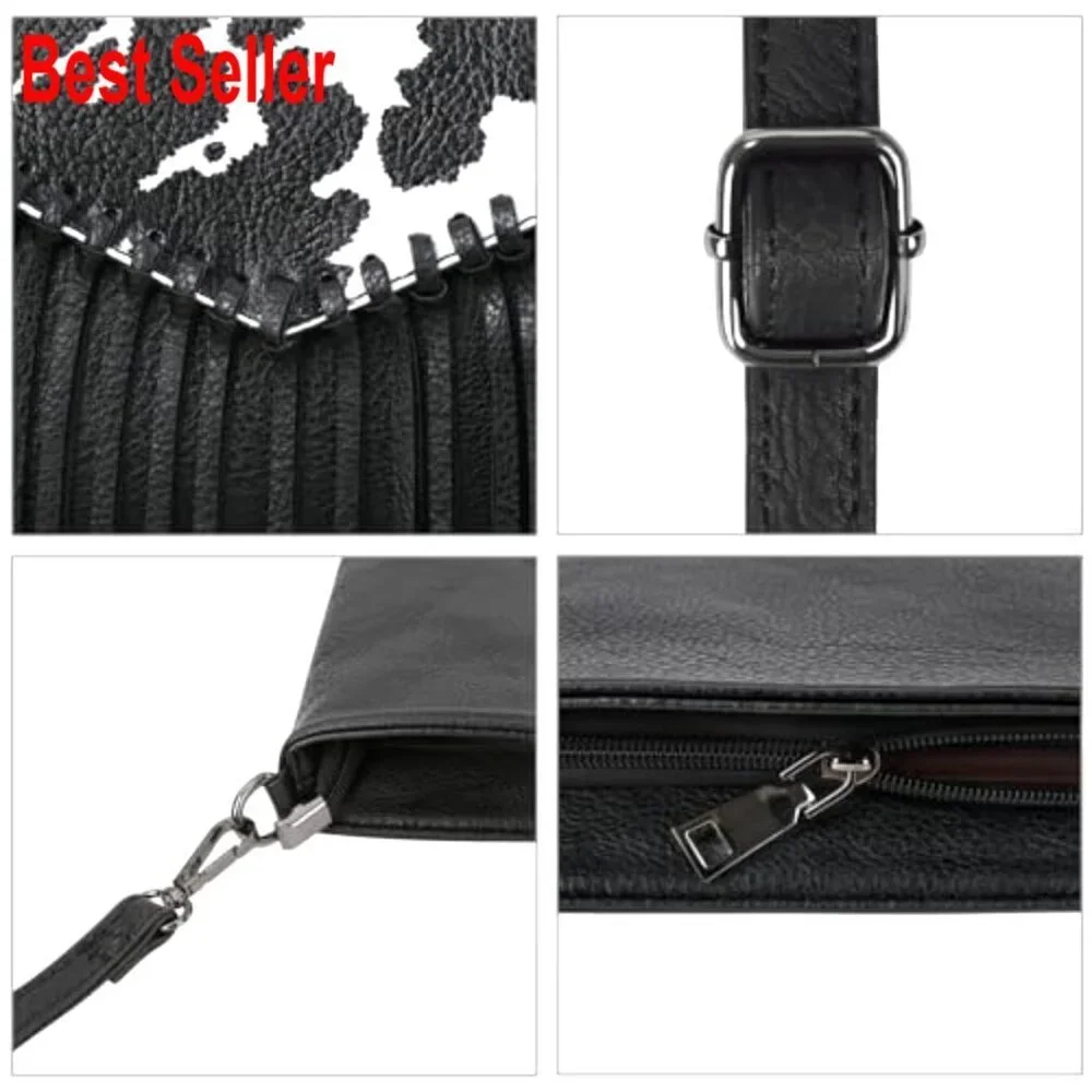 PU Leather Hobo Crossbody Bag with Fringe Tassel Western Style